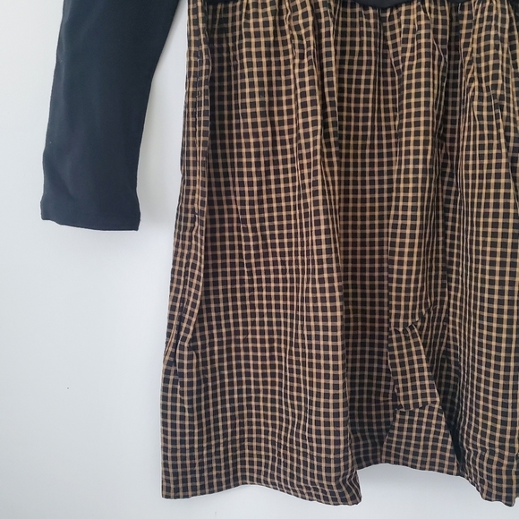 J Jill Mixed Media Black Tan Plaid Long Sleeve Dress Womens MP Medium Petite - Picture 4 of 16